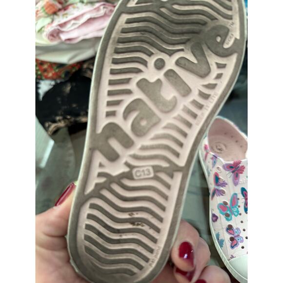 Native Kids' Girl's Pink Jefferson Butterfly Print Slip On Sneaker Shoes Size 13 - Picture 7 of 10